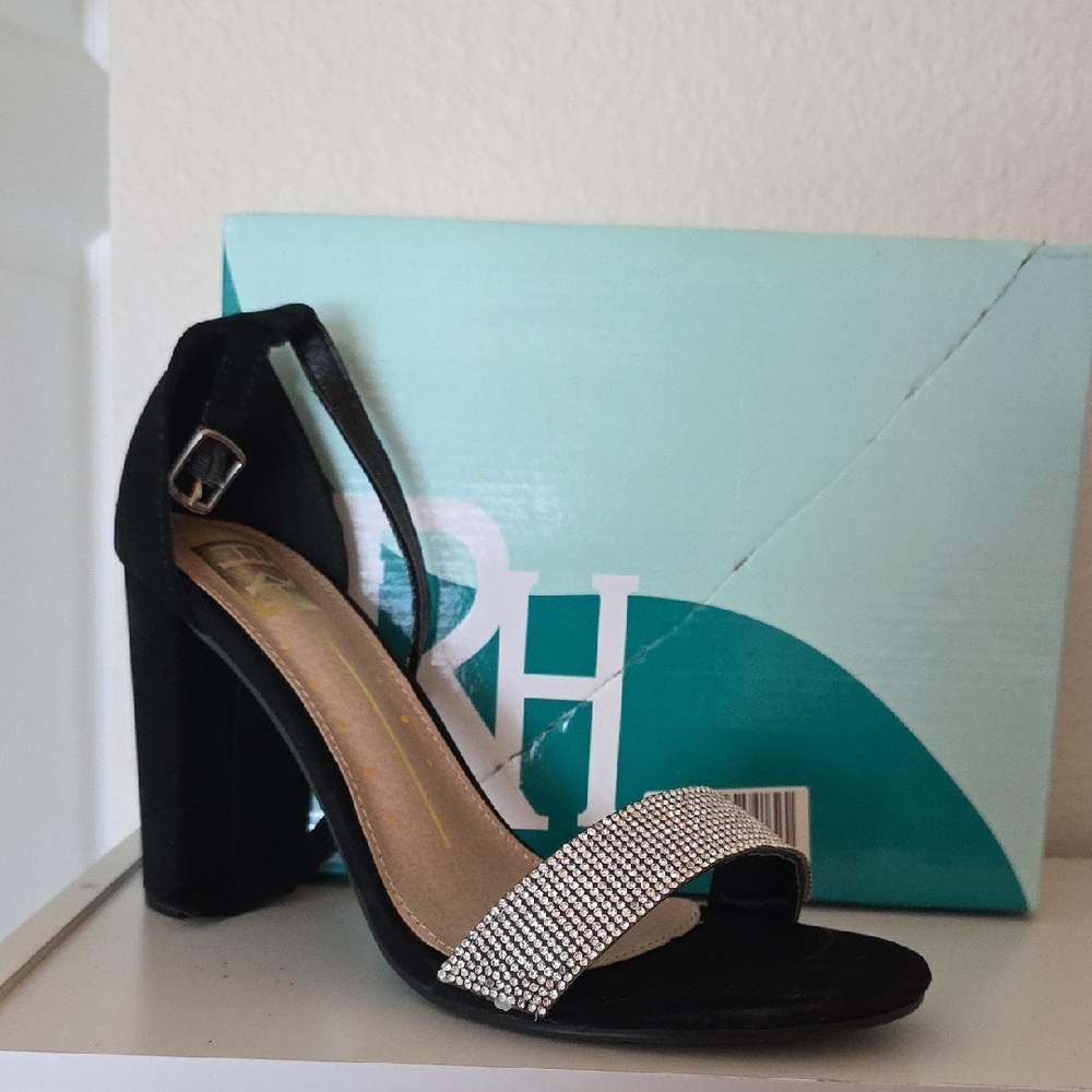 FRH Black Heels with Rhinestone Strap